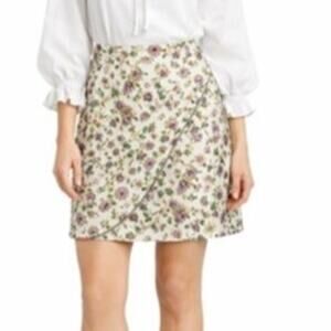 Loft Womens Skirt Size 6P Mini White Floral Pull On Faux Belt Wrap Cottage NWT